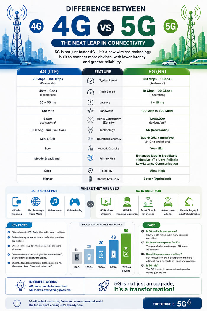 Difference between 4G and 5G