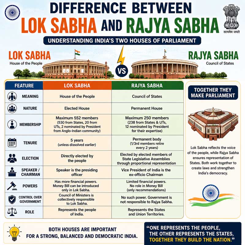 Difference Between Lok Sabha and Rajya Sabha