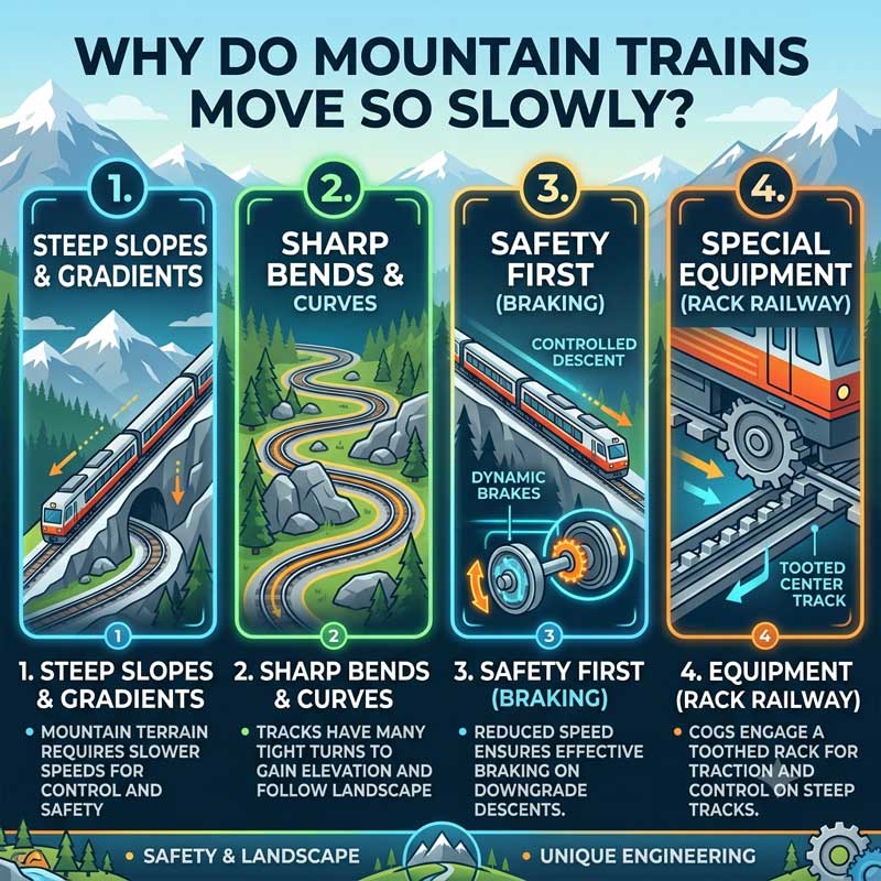 why Mountain trains move slowly